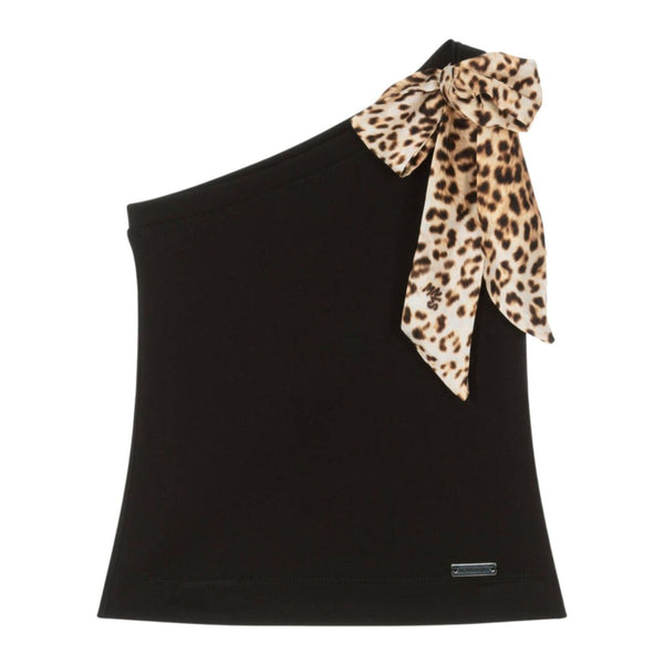 Girls Black Milano Jersey Bow Top