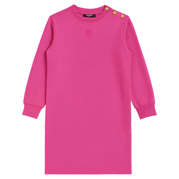 Girls Pink Knit Dress With Gold Button