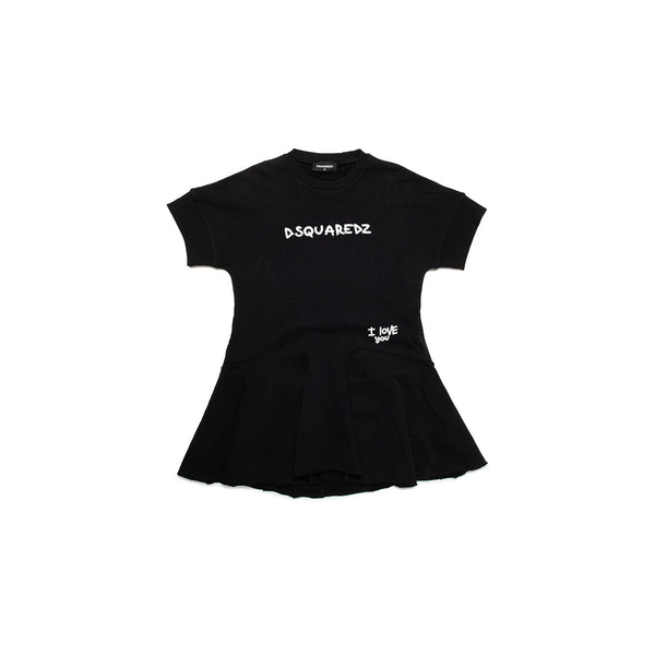 Girls Black Logo Print Dress