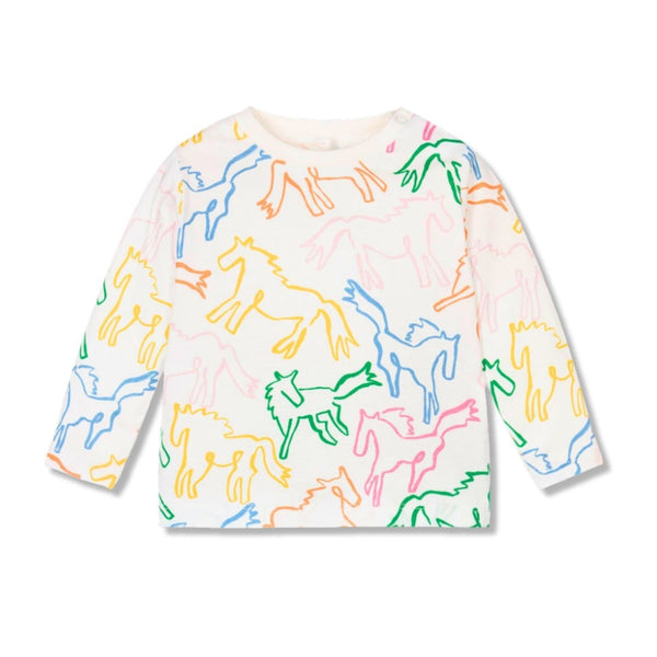 Girls Ivory Organic Cotton Horse T-Shirt