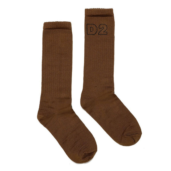 Kids Brown Wool Socks With Logo