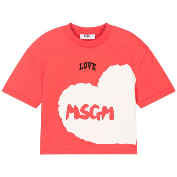 Girls Red Heart Print Cotton T-Shirt