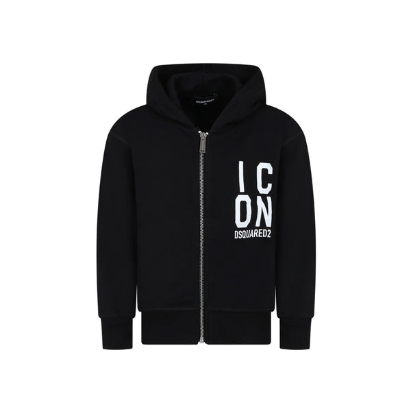 Kids Black Logo Print Zip Hoodie