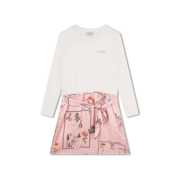 Girls White Botanical-Print A-Line Dress
