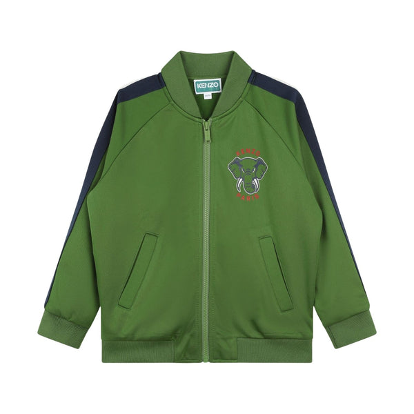 Boys Green Elephant-Print Zip-Up Cardigan