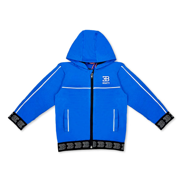 Boys Blue Embroidered Logo Zip-Up Hoodie