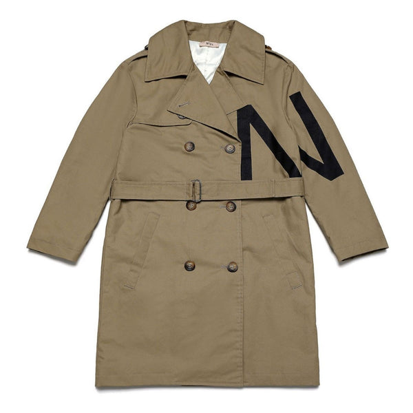 Logo Print Belted Button Front Trench Coat