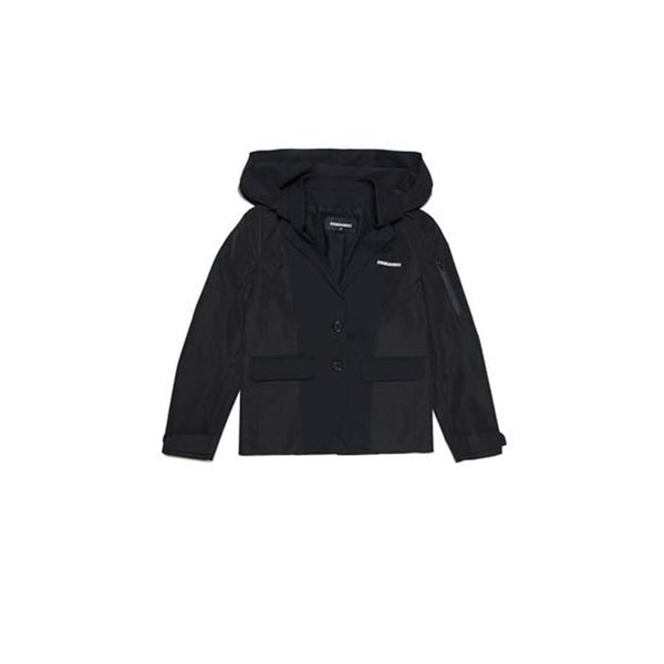 Boys Black Hooded Wool Blend Blazer