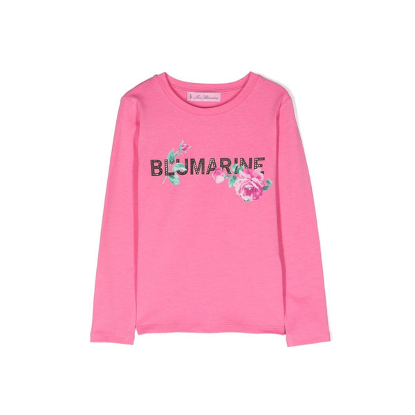 Girls Pink Rhinestone-Embellished Logo T-shirt