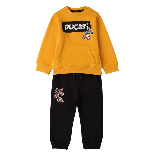 Baby Boys Yellow & Black Logo-Print Trouser Set