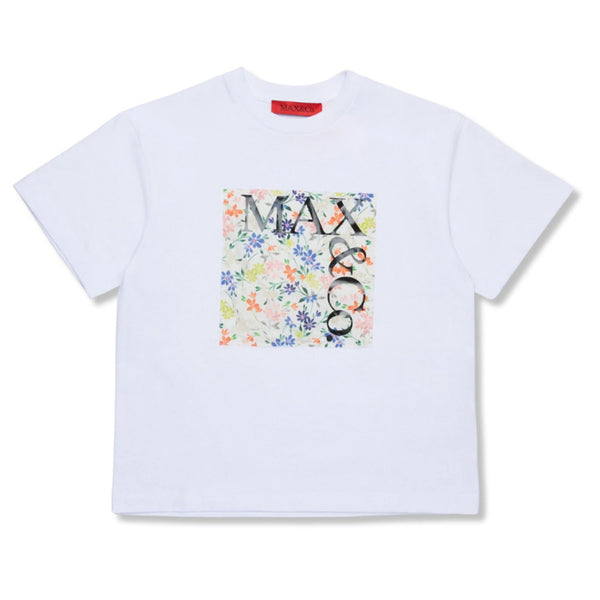 Girls White Floral-Square Cotton T-Shirt