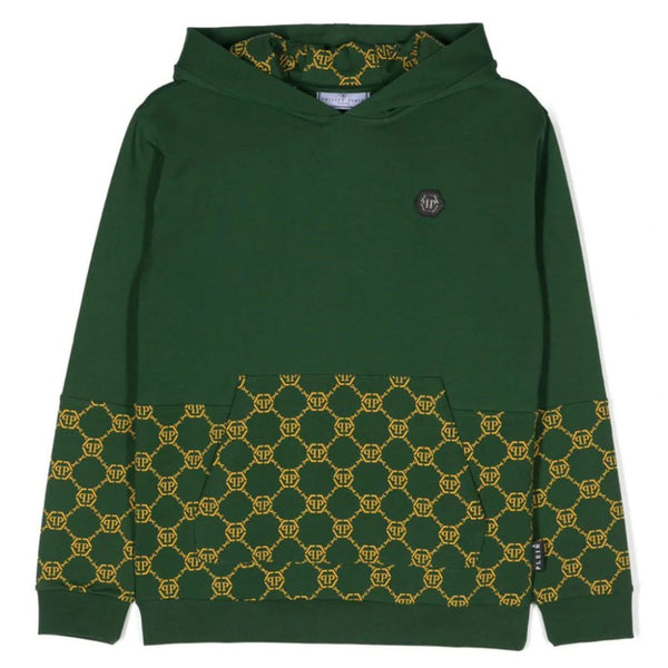 Boys Green Logo-Print Panelled Hoodie