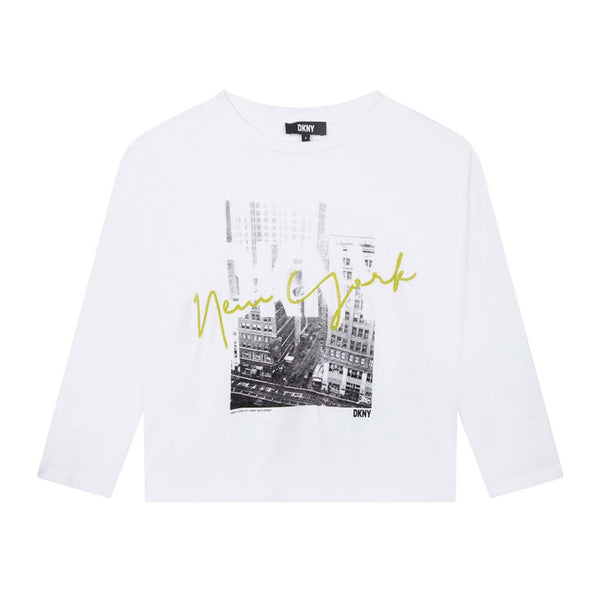 White New York Print T-Shirt By DKNY