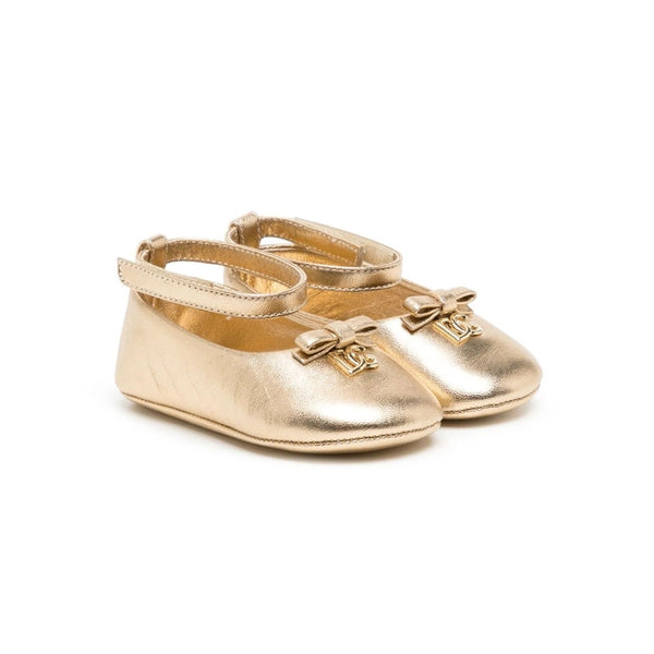 Baby Girl Gold Leather Logo Shoes