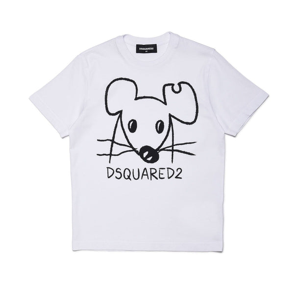 Mouse Logo Print Unisex White T-shirt