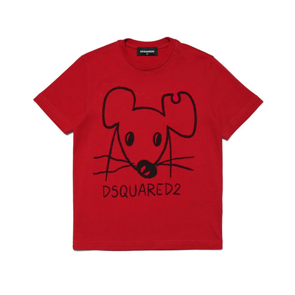 Mouse Logo Print Unisex Red T-shirt