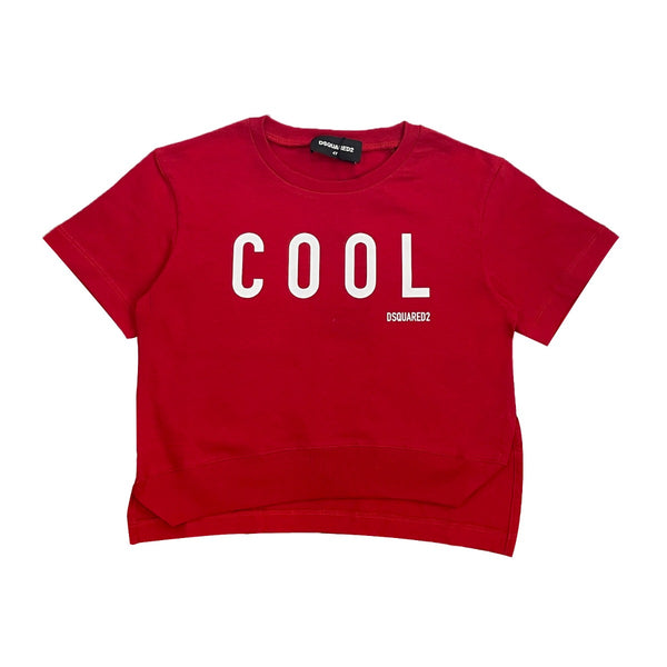 Girls Front Hem Slit Patterned T-shirt
