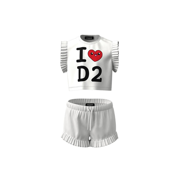 Girls White I Love D2 Print Short Set