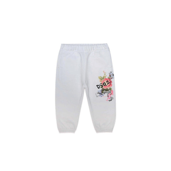 Girls White Logo Print Cotton Trouser