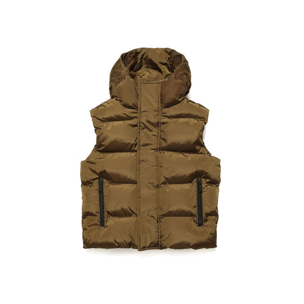 Kids Brown Glossy Hooded Vest Jacket