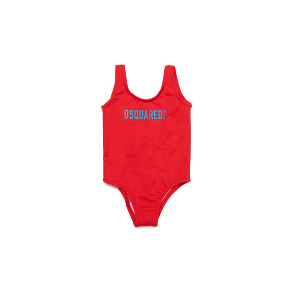 Girls Red Logo Print Swimsuit