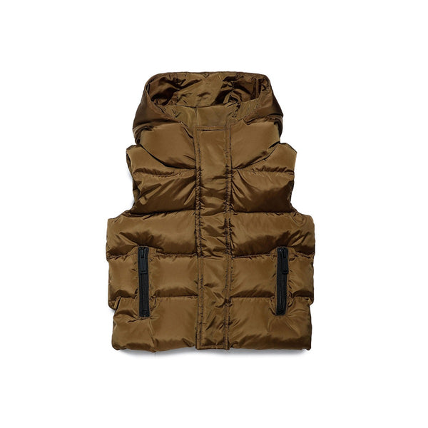 Kids Brown Logo-Print Padded Hooded Gilet