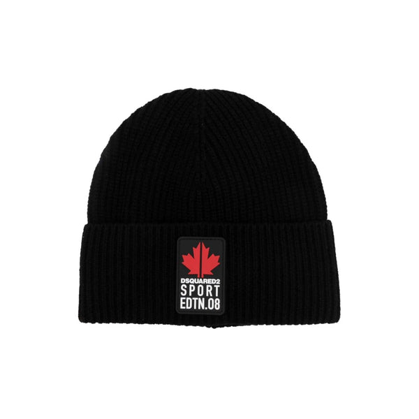 Kids Black Logo-Patch Beanie