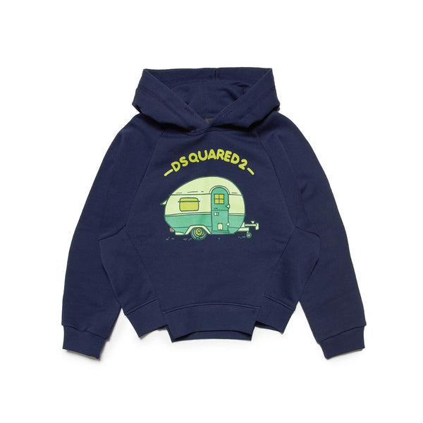 Girls Navy Blue Graphic-Print Asymmetric Hoodie