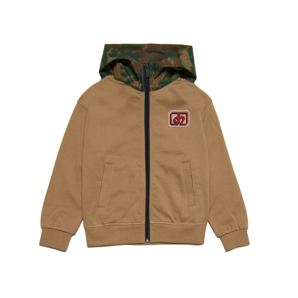 Kids Brown Logo-Print Hooded Zip Jacket