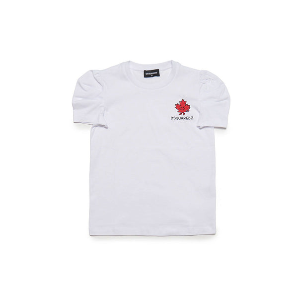 Girls White Logo Print Cotton T-Shirt