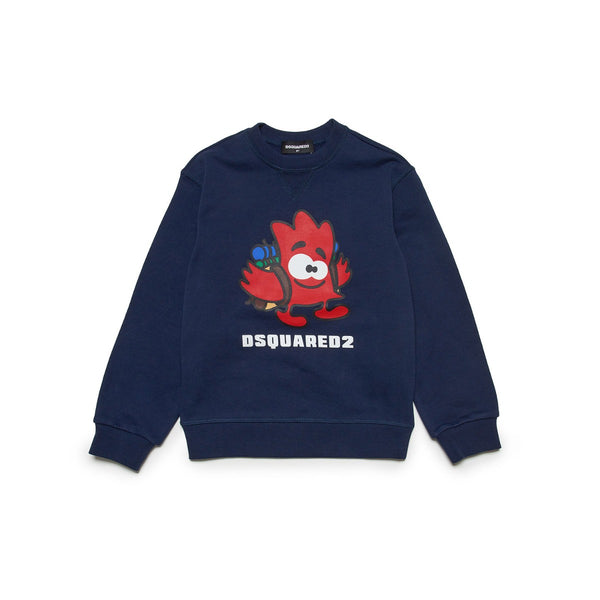 Kids Navy Blue Tiny Leaf Print Sweatshirt