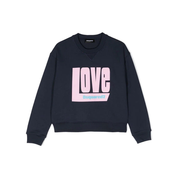 Girls Navy Blue Slogan-Print Sweatshirt