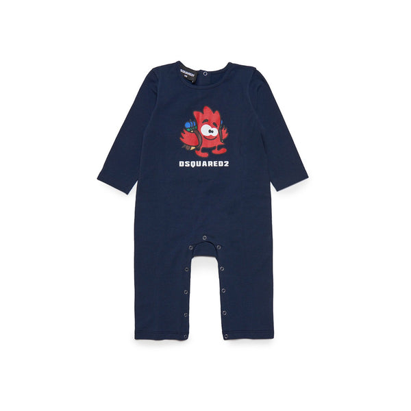 Baby Kids Navy Blue Tiny Leaf Print Romper