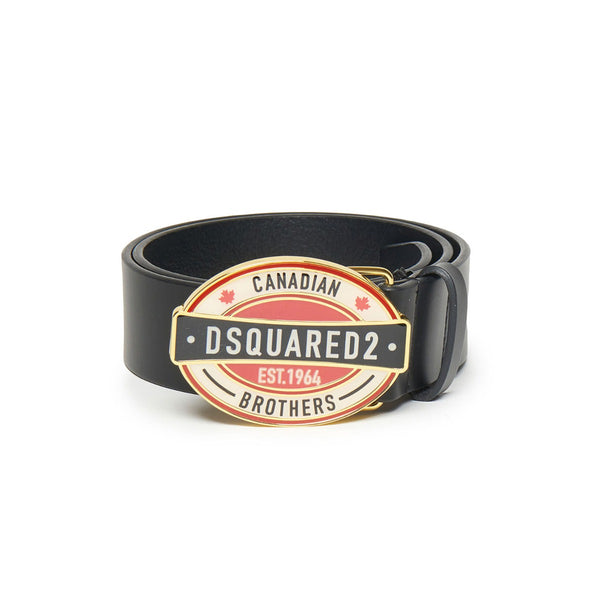 Boys Black Logo-Buckle Leather Belt