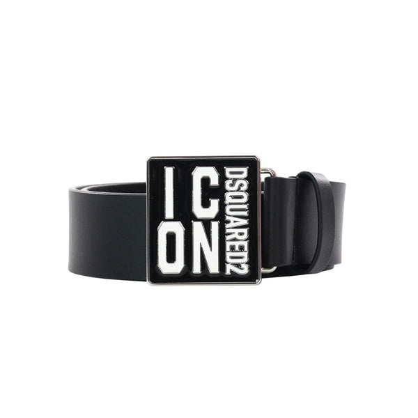 Boys Black Logo-Buckle Leather Belt