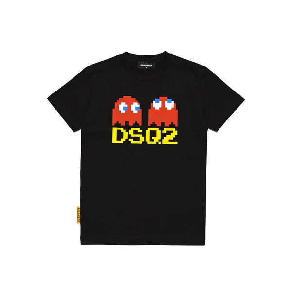 Kids Black Graphic-Print Cotton T-shirt