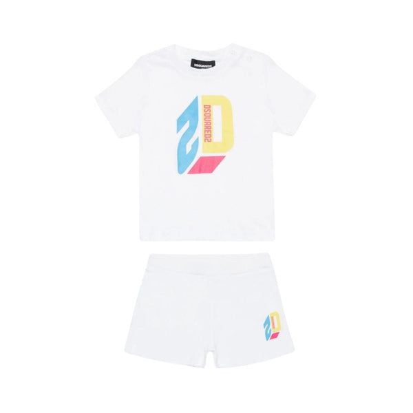 Baby Kids White Logo Print Short Set