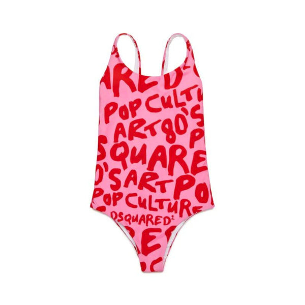 Girls Pink Slogan-Print Swimsuit