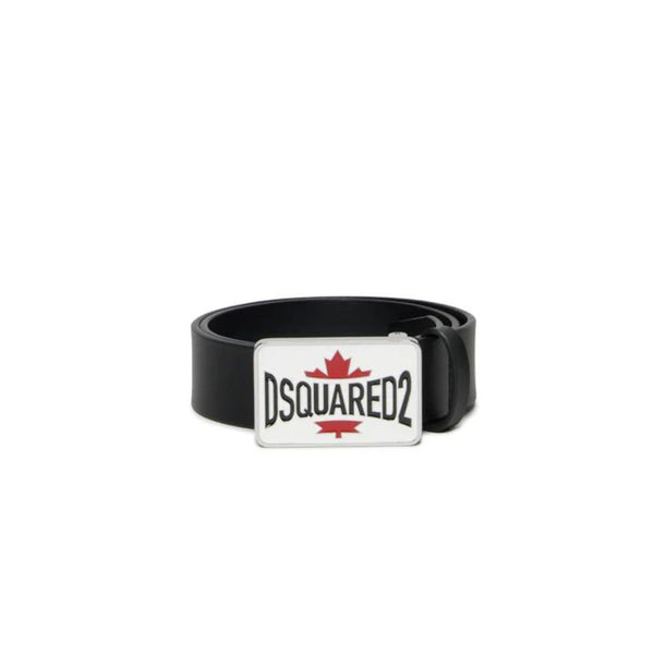 Boys Black Leather Belt With Leaf Buckle