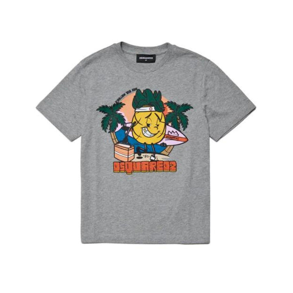 Boys Grey Sun-Graphic Print Cotton T-Shirt