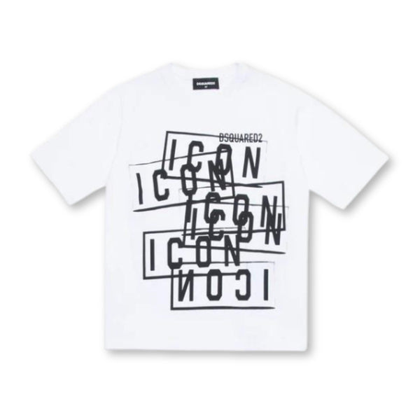 Boys White Icon-Print Cotton T-shirt