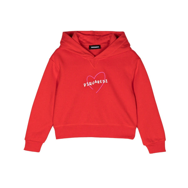 Girls Red Stylised Heart-Print Hoodie