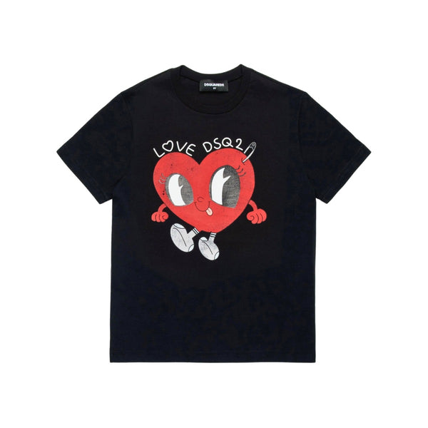 Girls Black Heart Motif-Print Cotton T-Shirt