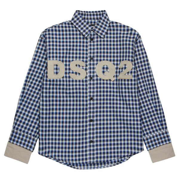 Boys Blue Check Logo-Patch Shirt