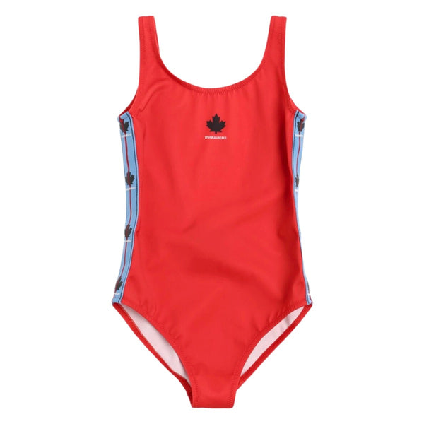 Girls Red Logo-Print Swimsuit