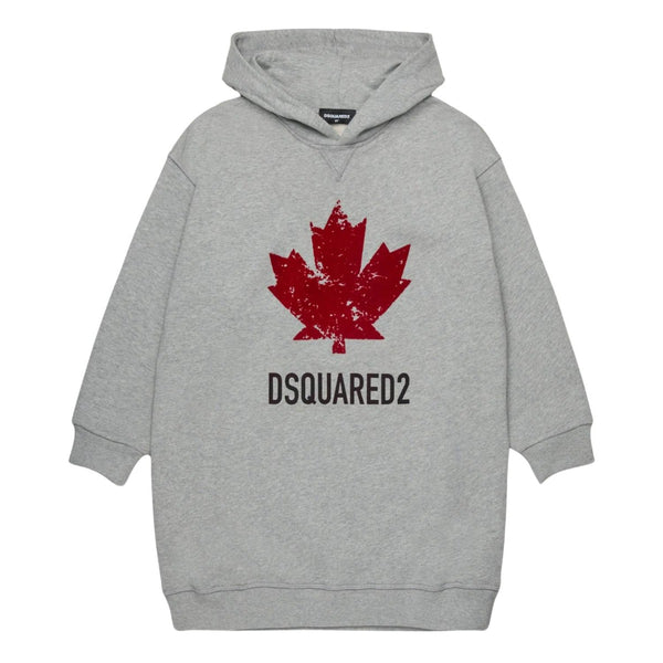 Girls Grey Logo-Print Hooded Dress