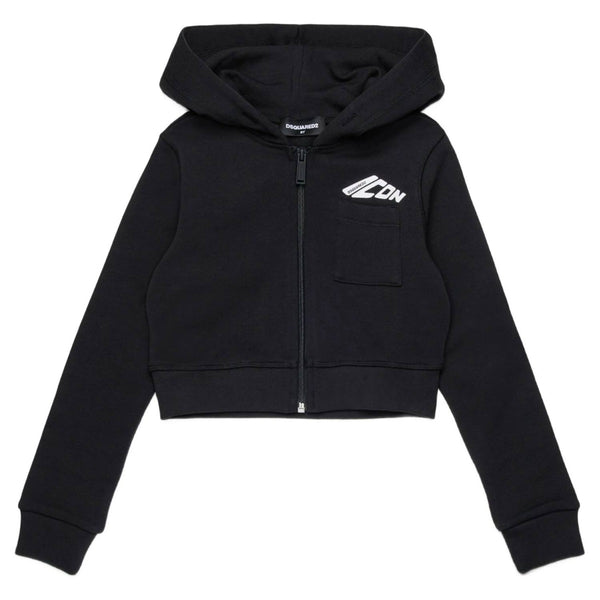 Girls Black Logo Icon Zip-up Hoodies