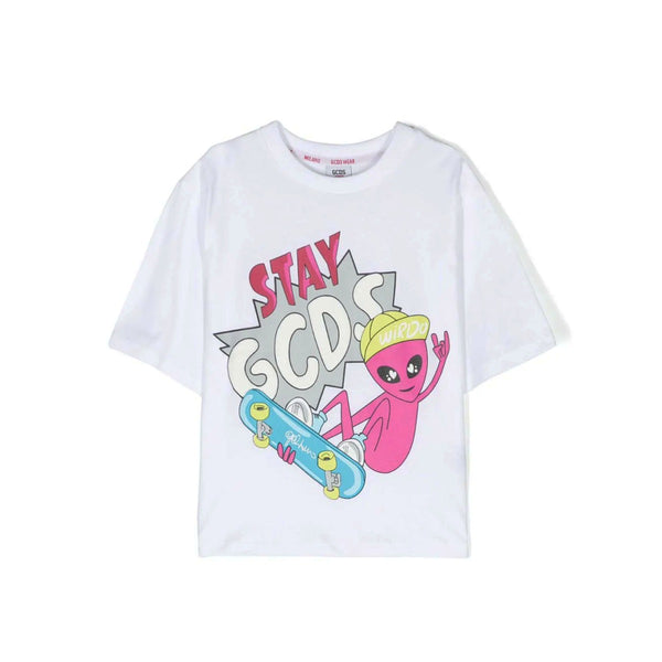 Kids White Graphic-Print Cotton T-shirt