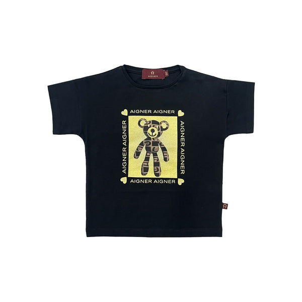 Baby Girls Black Teddy-Print T-Shirt