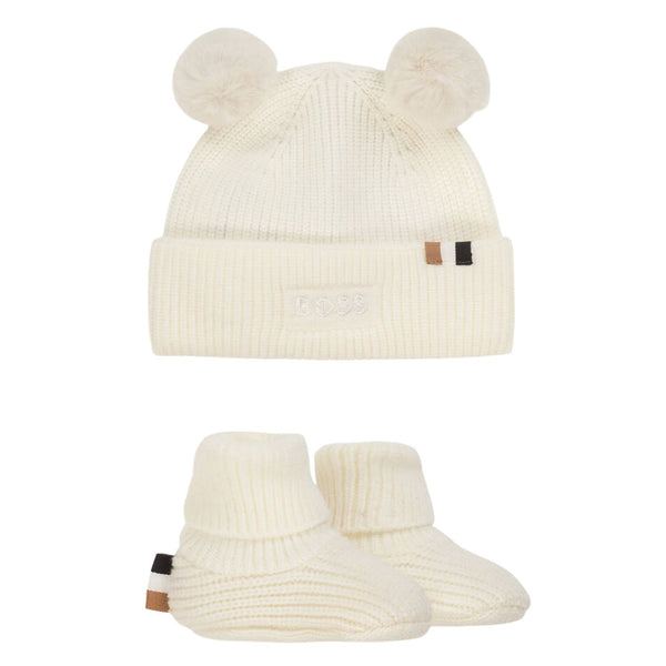 Baby Unisex Ivory Knitted Baby Hat & Booties Set
